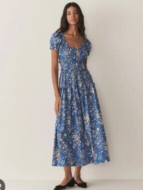 Doen Women's Leanne Jardins de La Fontaine Dress Floral Blue Maxi Dress xs